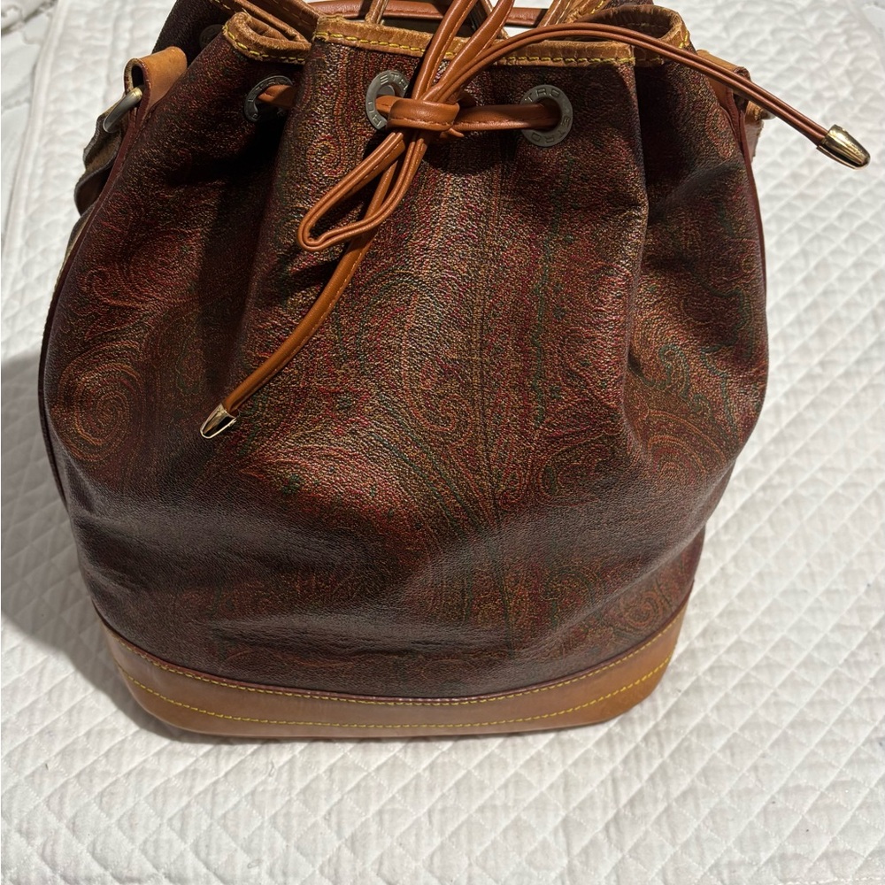 Etro Vintage Chic Brown Paisley Bucket Bag
